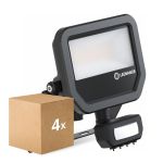 Multipack 4x Ledvance LED Floodlight Aluminium Black 17W 2400lm 100D - 840 Cool White | IP65 - Motion And Light Sensor - Symmetrical